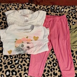 Little Lass Pink and White Tee with Dog Print